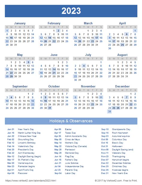 2023 United States Calendar With Holidays 2023 Calendar Templates And