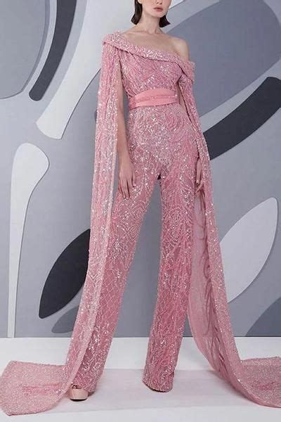 Elegant Sloping Shoulder Sequin Pink Evening Jumpsuit In 2020 Evening Jumpsuit Jumpsuit