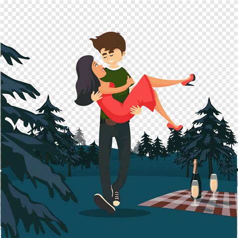 Man Carrying Woman Near Trees Romance Animation Couple Romantic