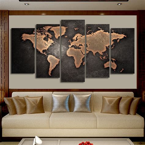 5 Pcsset Modern Abstract World Map Wall Art Painting World Map Canvas