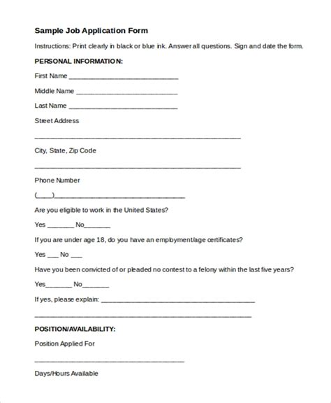 Free 9 Sample Job Application Forms In Pdf Ms Word Excel