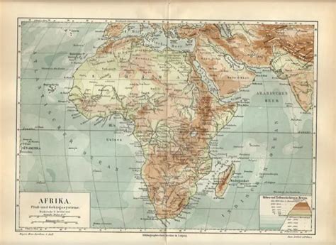 Carta Geografica Antica Africa Fisica Periodo Coloniale 1890 Old