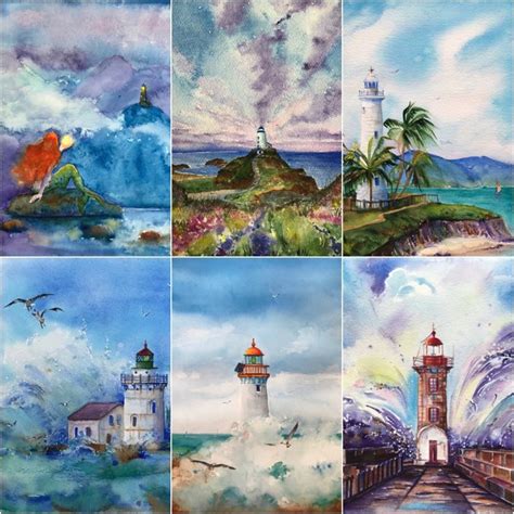 Pin By Dreaming8reality Watercolor And On Lighthouse Watercolor Original Painting Lighthouse Art