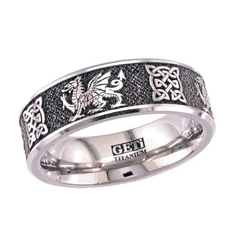 Welsh Dragon And Celtic Knot Titanium Wedding Ring — Unique Titanium