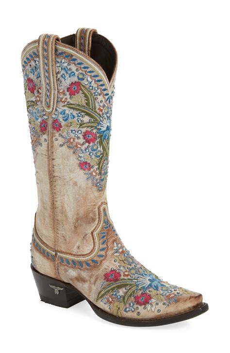 Women S Lane Boots Chloe Floral Embroidered Western Boot Size 6 M Beige Boots Western
