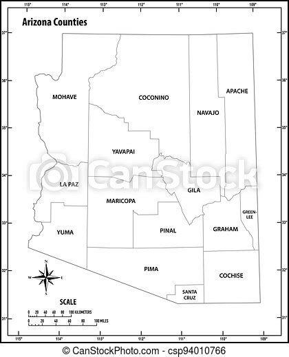 Arizona State Outline Administrative And Political Vector Map In Black