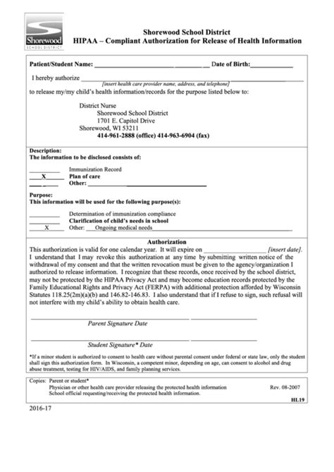 Hipaa Compliant Authorization For Release Of Health Information Form