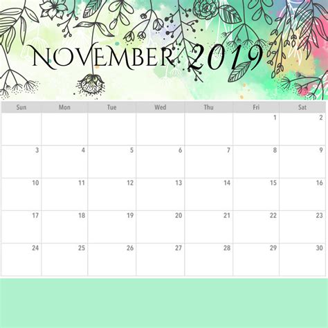 Printables Planner 10 Designs Of November 2019 Calendar Iamgeetha