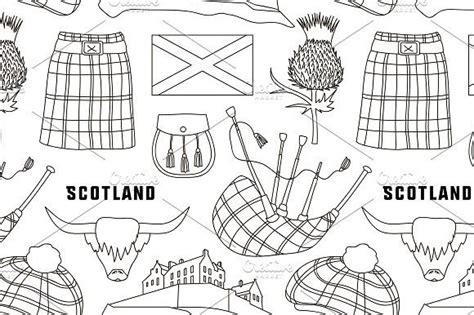 Scotland Country Set Icons Pattern Scotland Country Scotland Pattern