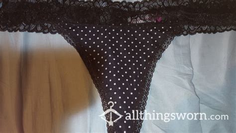 Buy Black Flower Lace Waistband Thong With White Polka