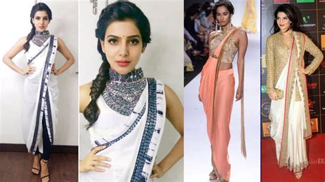 A simple saree hairstyle would be to just leave your long straight hair open. Indo Western Fushion Saree Look - YouTube