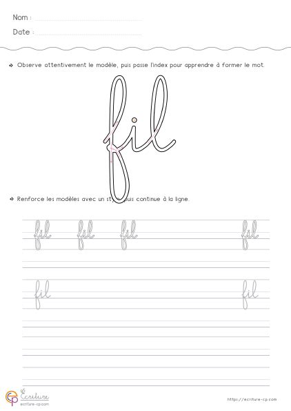 Pdf Fiche Décriture Cursive Gs à Imprimer Apprendre à écrire En Cursive