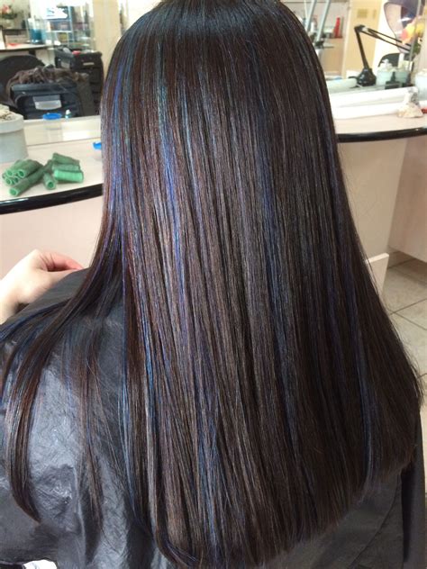 Stunning Blue Highlights On Dark Brown Hair