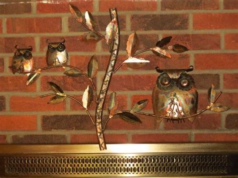 vintage 1970s mid century modern copper metal retro hoot owl etsy hanging wall art copper