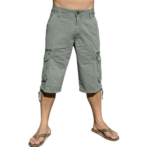 Stone Touch Jeans Mens Military Style Cargo Pocket Shorts Light Grey