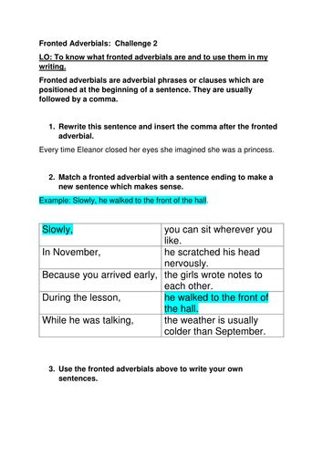 Some homophones are pronounced the same way and spelled the same way but have different meanings; Fronted adverbials - Smart board with differentiated ...