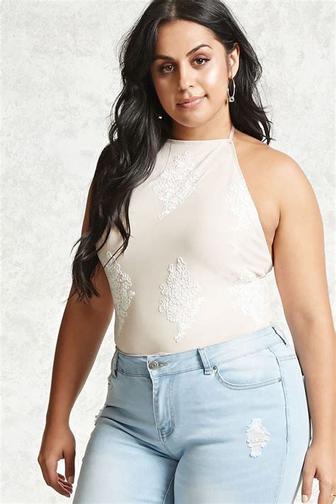 Forever 21 A Fully Lined Mesh Knit Bodysuit Featuring Allover Doily