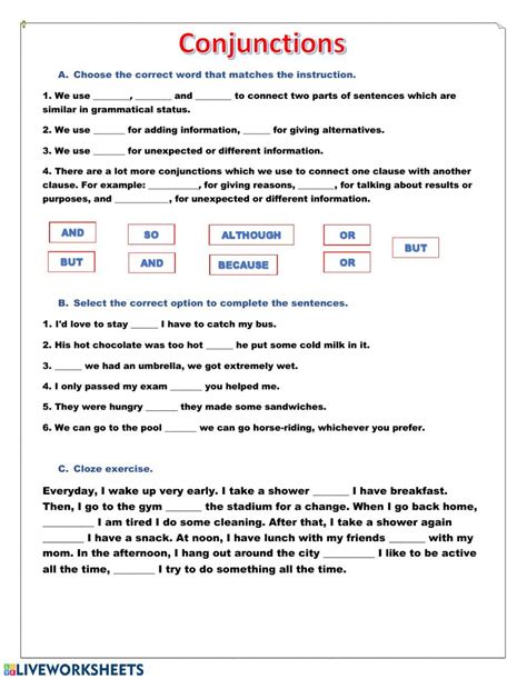 Conjunctions English Language Worksheet You Can Do The Exercises Hot