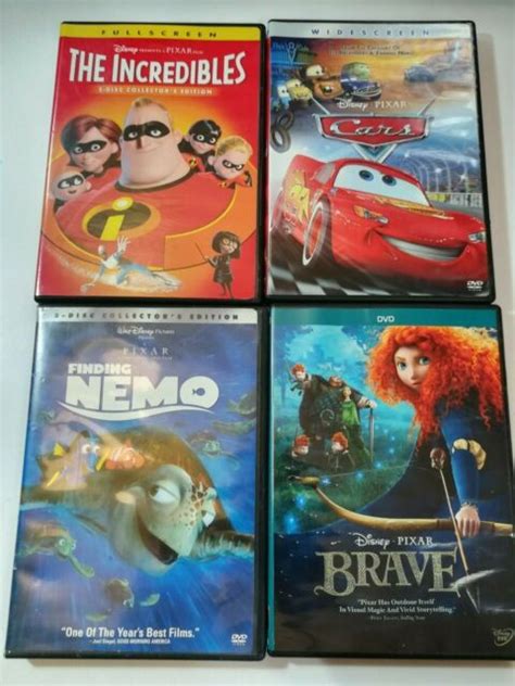 Pixar Disney Kids Dvd Set Lot Of 4 Cars The Incredibles Finding Nemo
