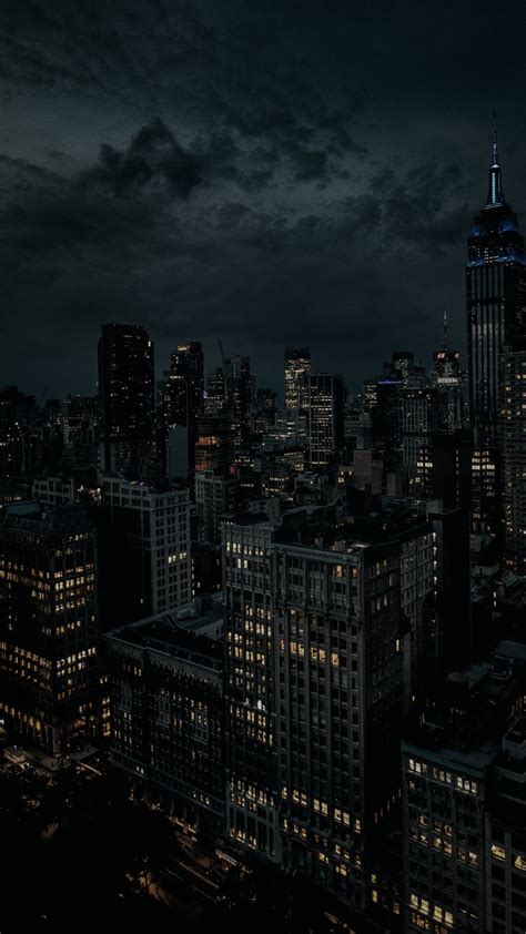 Download Dark Night City Lighte And Buildings Wallpaper Aesthetic By