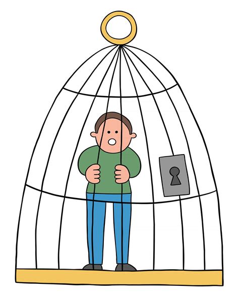 Cartoon Man Trapped In A Cage Vector Illustration Vector Art At Vecteezy