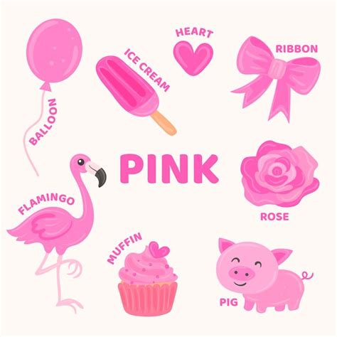 Free Vector Pink Objects And Vocabulary Set In English