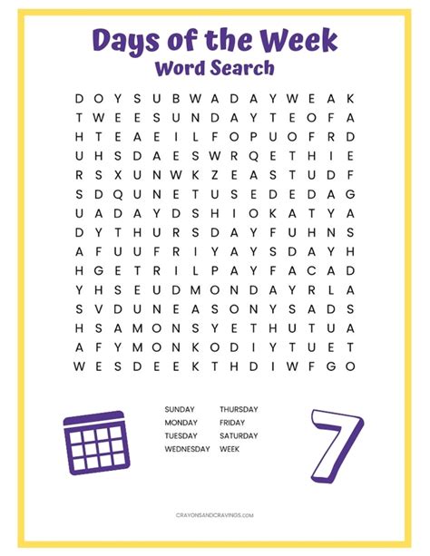 Days Of The Week Word Search Free Printable Word Search For Kids 72f