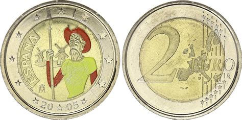 Pièce Espagne 2 Euros Don Quichotte Colorisée 2005