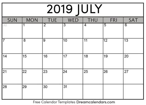 Printable Blank July 2019 Calendar On We Heart It