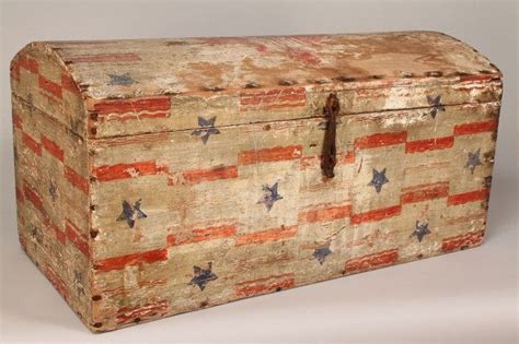 82 Patriotic Painted Trunk With Eagles And Stars Lot 82 Painted