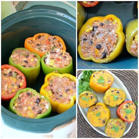 Slow Cooker Stuffed Bell Pepper With Quinoa And Black Beans Vegetarian