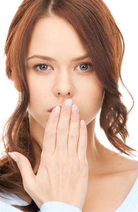 Woman With Hand Over Mouth Stock Image Image Of Calm 39834579