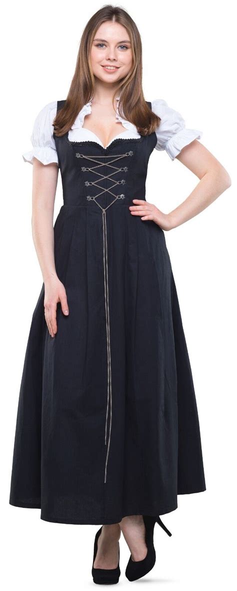 dirndl women s long 3 pcs traditional dress cotton black with dirndl blouse apron ebay