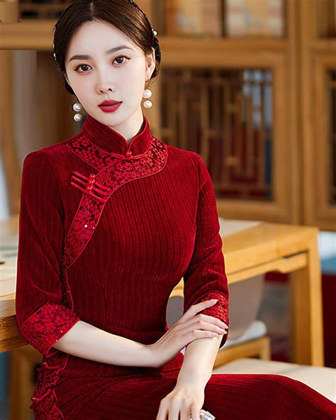 Traditional Red Cheongsam Dress Evening Dress Weqipao