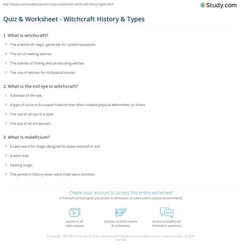 Quiz And Worksheet Witchcraft History And Types