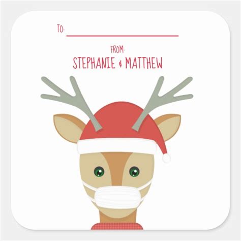 reindeer in face mask christmas 2020 square sticker