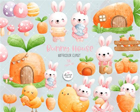 Easter Bunny House Clipart Easter Rabbit Clipart Rabbit Etsy