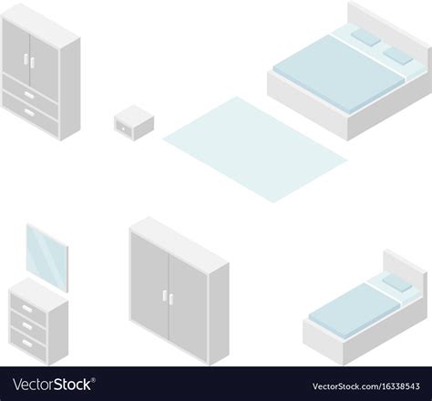 Set Of Bedroom Furniture Isometric Drawing Vector Image