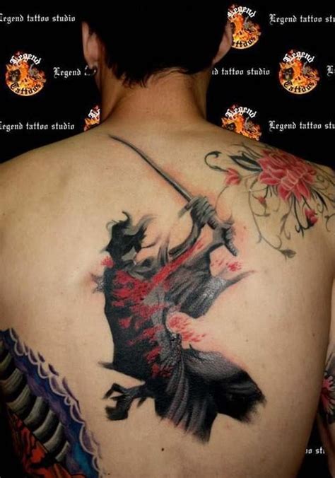 wonderful watercolor japanese samurai tattoo on back tattoos book 65 000 tattoos designs