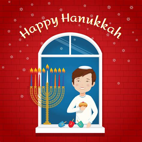 Happy Hanukkah Greeting Card Jewish Holiday Boy With Traditional