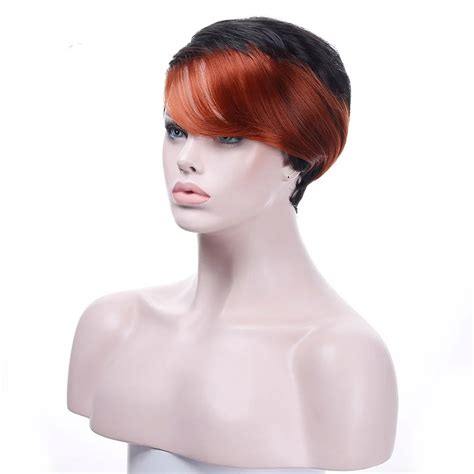 Allaosify 6 Inches Short Side Bang Red Asymetrical Straight Wig