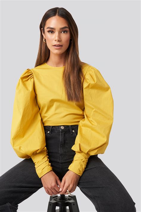 Puff Sleeve Fitted Top Yellow Na