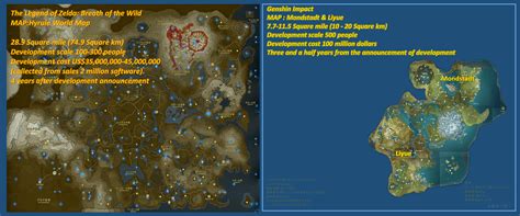 Genshin Impact And The Legend Of Zelda Botw Map Size Comparison In