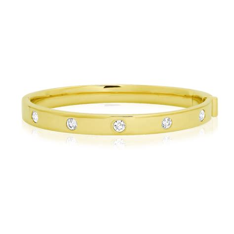 Solid Gold Bangle Bracelet With Bezel Set Diamond Stations Xo Jewels