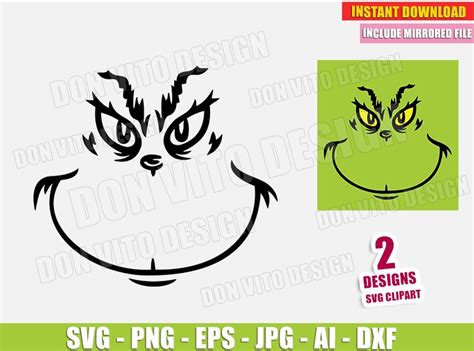 Download Grinch Face (SVG dxf png) The Grinch Head Outline Yellow ...