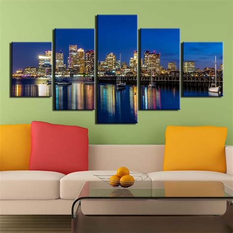 Canvas Painting 5 Pieces City Night Scene Posters Modern Home Wall
