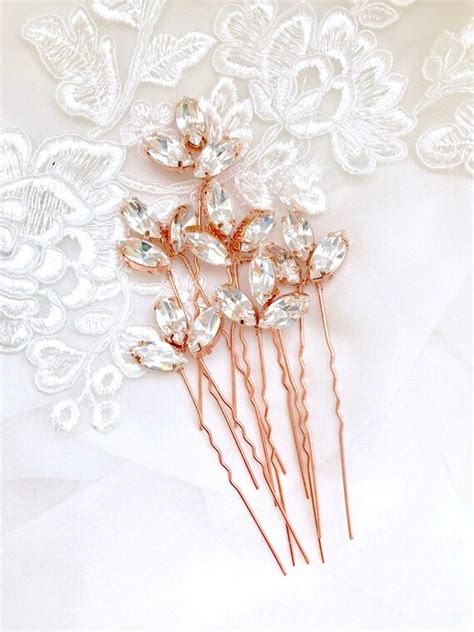 Rose Gold Hair Pins Swarovski Rhinestone Hairpins Bridal Etsy