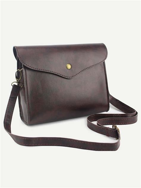 Snap Button Closure Envelope Shoulder Bag Brown Sheinsheinside