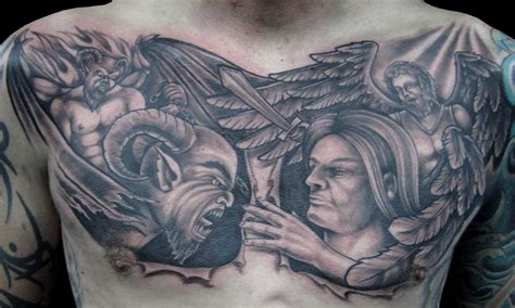 Grey ink angel and demon tattoos on back body. 101 Amazing Demon Tattoo Designs You Need To See ...