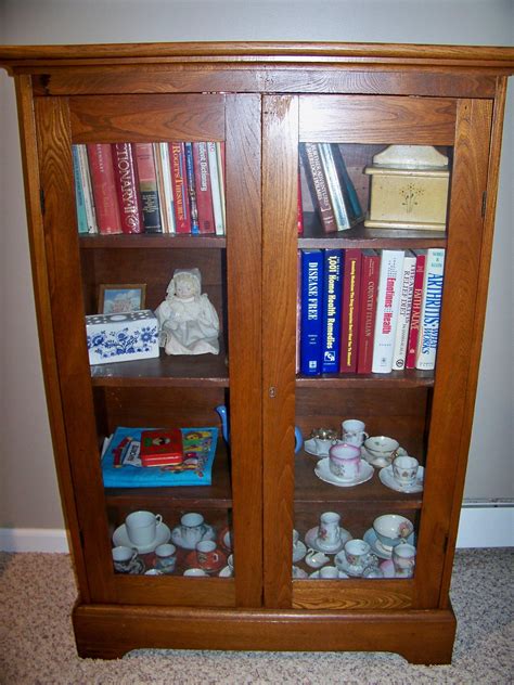 Lot Antique Oak Bookcase With Glass Doors